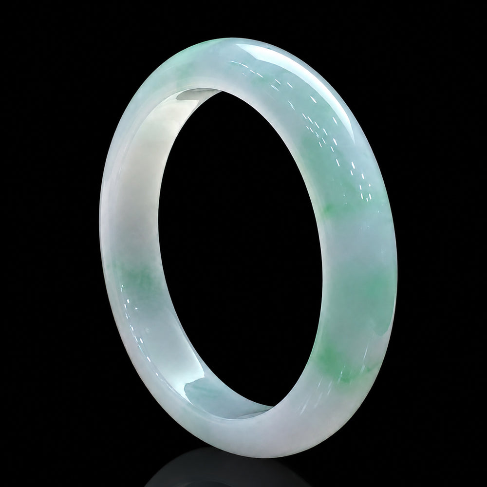 Natural Burmese Icy Green Jadeite Bangle Bracelet 61.5mm Floating Green Jade