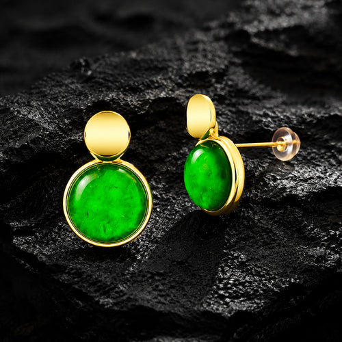 Double Circle Green Jadeite Jade Stud Earrings