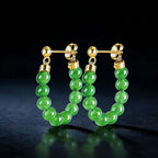 Real Burmese Green Jade Bead Chain Earrings – S925 Silver Jewelry