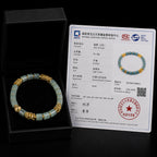 Unisex Blue Green Jadeite Bracelet with Gold Accents