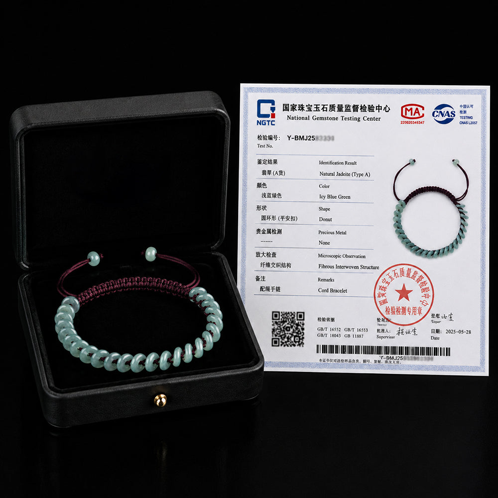 Handwoven Blue Jadeite Peace Buckle Bracelet