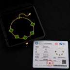 Five Clover Green Jade Bracelet in Gold-Plated S925 Silver