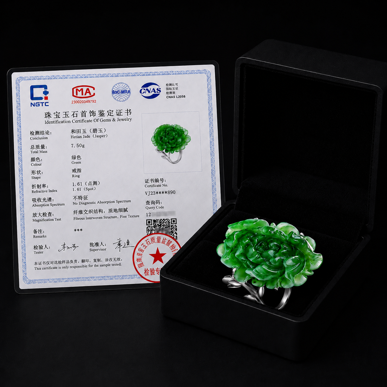 Hand-Carved Green Jade Lotus Ring in S925 Silver