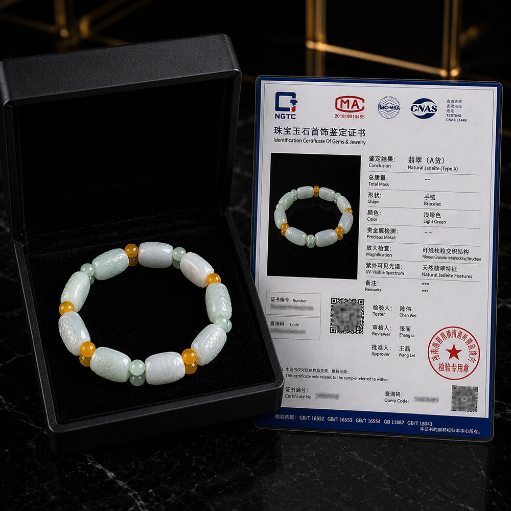 Green White Jadeite Turtle Pattern Bracelet