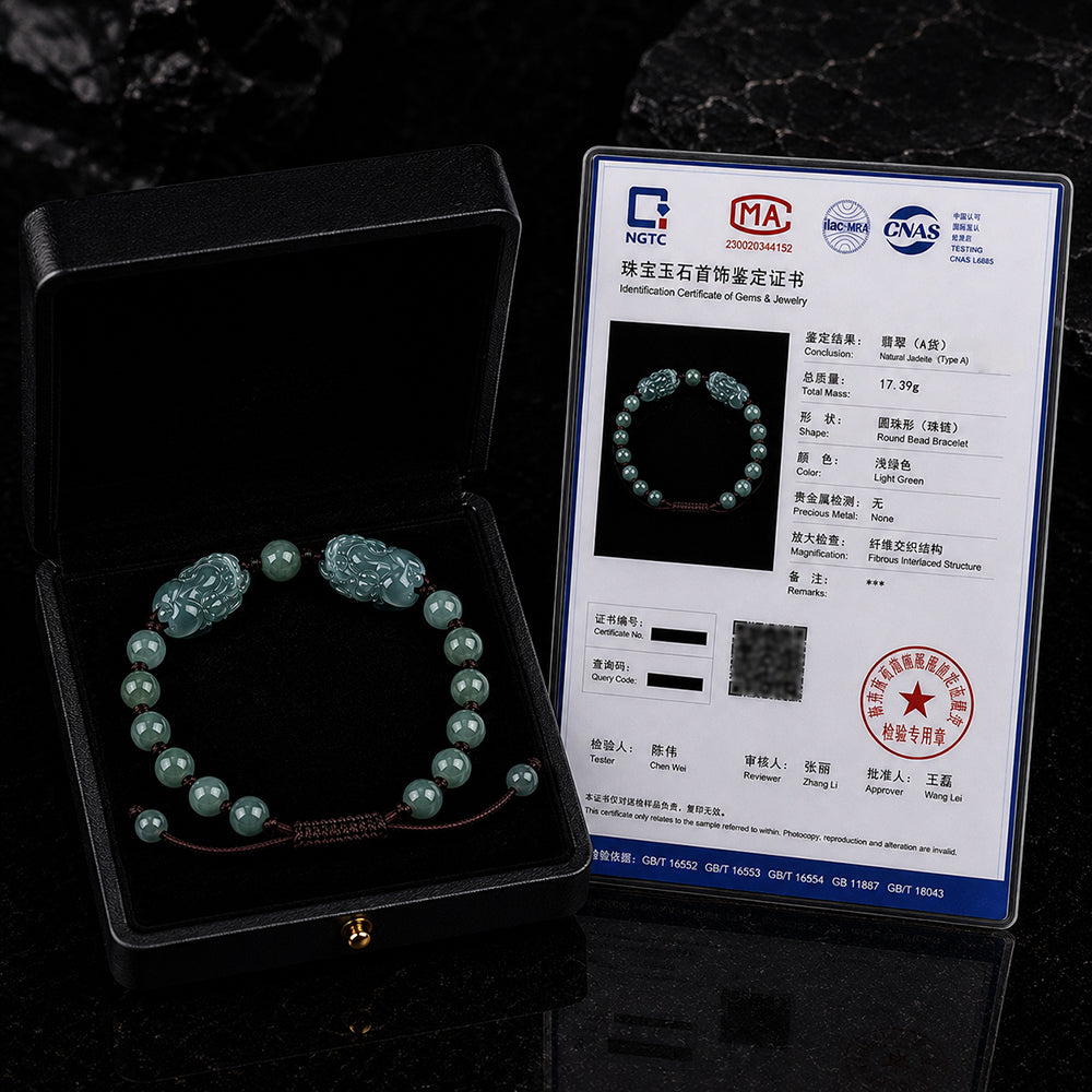 Handwoven Icy Blue-Green Jadeite Pixiu Bracelet