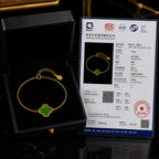 Vivid Green Jade Clover Bracelet in Gold-Plated S925 Silver