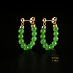 Vivid Green Jade Bead Hoop Earrings