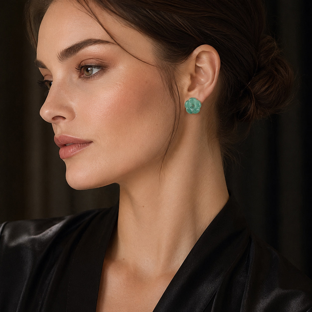 Blue Green Jade Plum Blossom Stud Earrings in S925 Silver