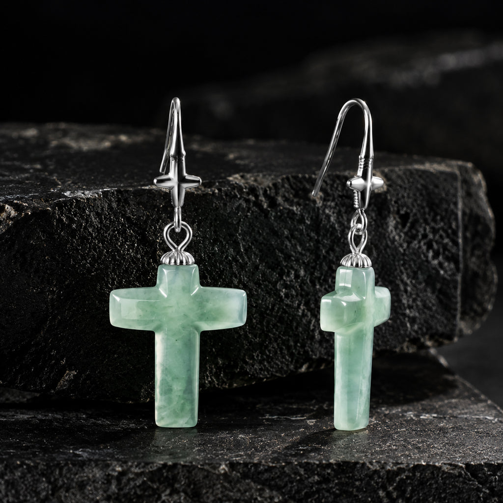 Blue Jade Cross Earrings in S925 Silver