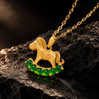 Natural Green Jadeite Rocking Horse Pendant Necklace S925 Silver