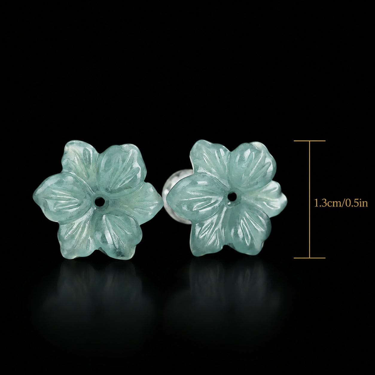 Blue Green Jade Flower Stud Earrings in S925 Silver