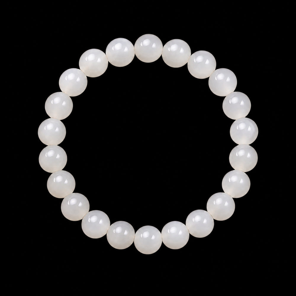 Natural White Nephrite Jade Bead Bracelet