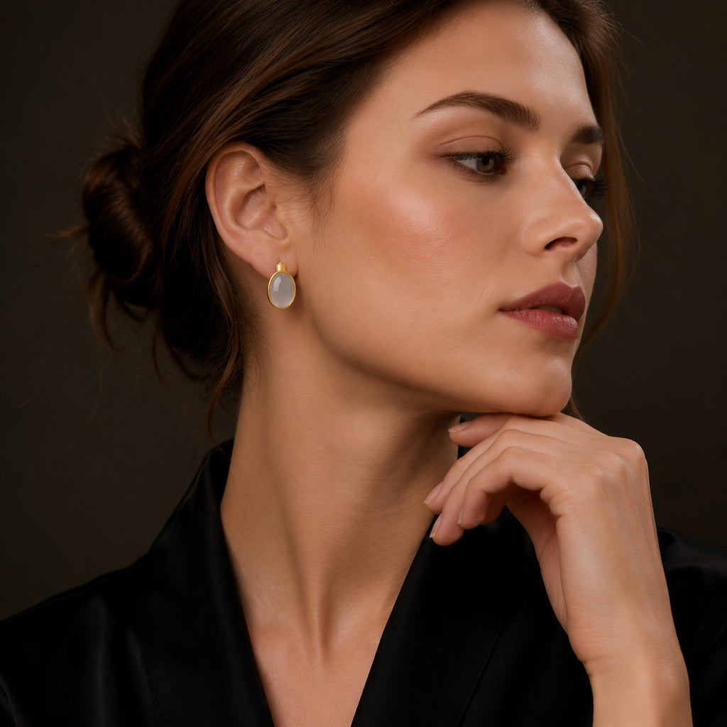 Lavender White Jade Oval Earrings for Women