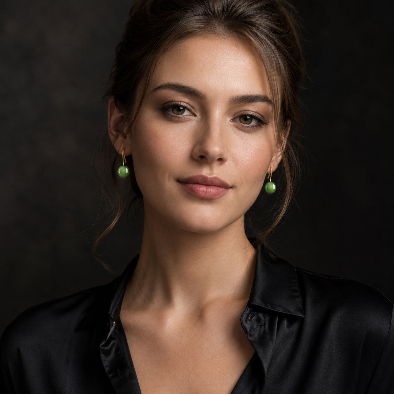 Spinach Green Jadeite Earrings – S925 Silver, Elegant Jewelry for Harmony & Luck