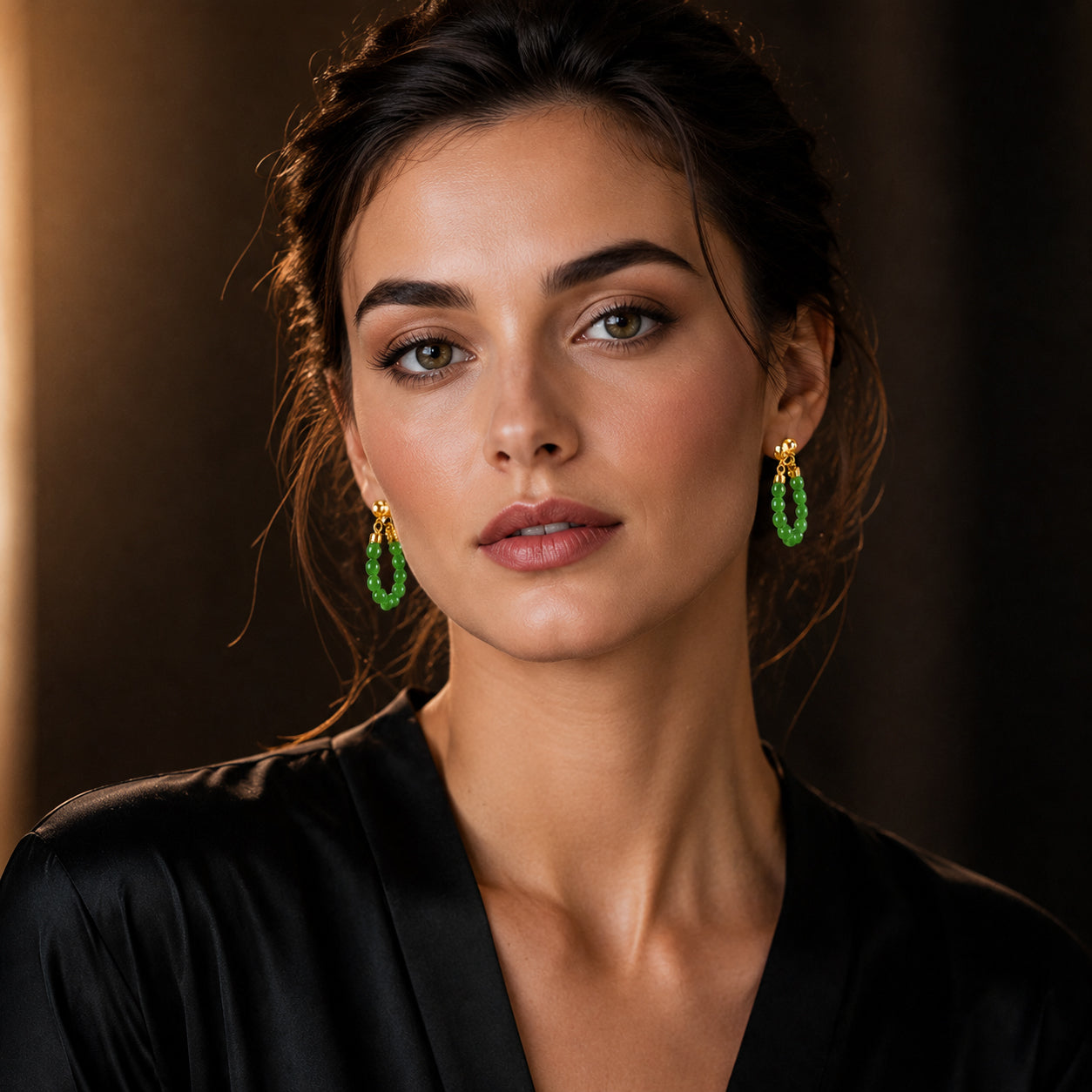 Green Jade Bead Chain Earrings – S925 Silver Jewelry for Elegance & Harmony