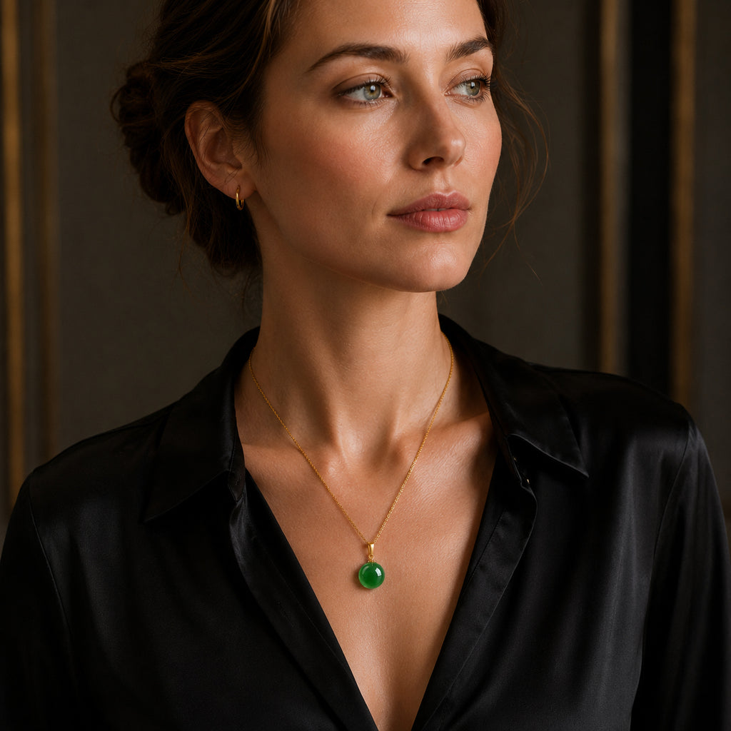Round Green Jade Bead Pendant Necklace