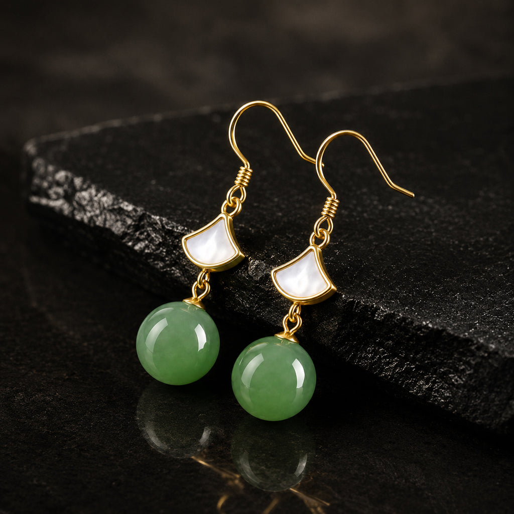 Green Jade Bead Drop Earrings for Women