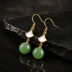 Green Jade Bead Drop Earrings for Women