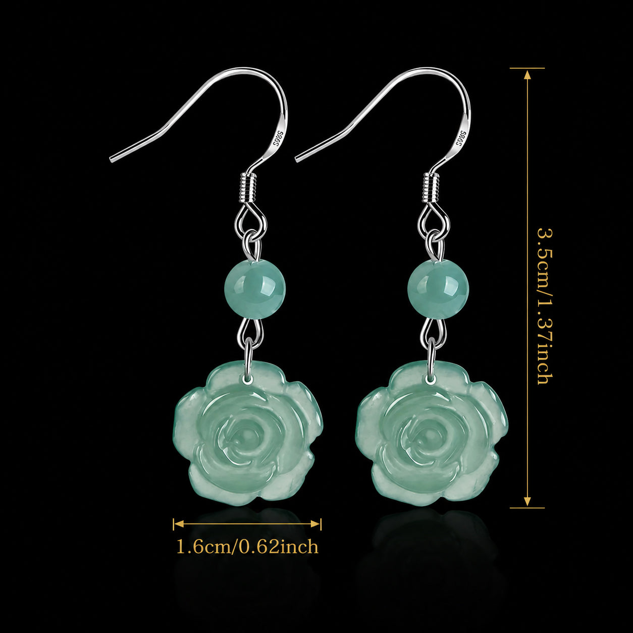 S925 Blue Jadeite Rose Stud Earrings – Natural Handcrafted Jewelry