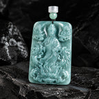 Real Blue Jadeite Carved Guanyin Dragon Pendant Necklace – Natural Jade Jewelry