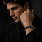 Natural Black Jadeite Carved Barrel Bead Bracelet for Men