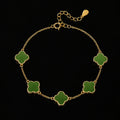 Five Clover Green Jade Bracelet in Gold-Plated S925 Silver