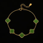 Five Clover Green Jade Bracelet in Gold-Plated S925 Silver