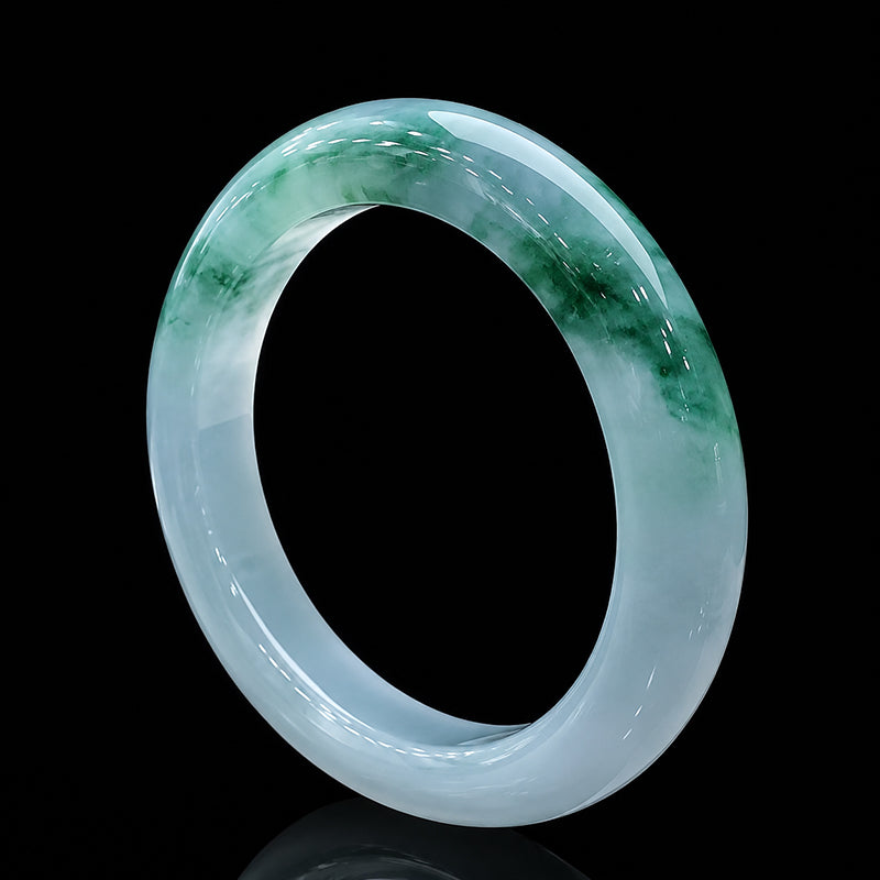 Natural Burmese Floating Flower Jadeite Bangle Bracelet 53mm Icy Green Moss Jade