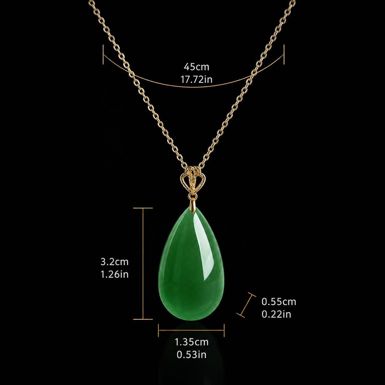 Green Jade Teardrop Necklace – S925 Silver Chain with 18K Gold Clasp, Elegant & Lucky Jewelry