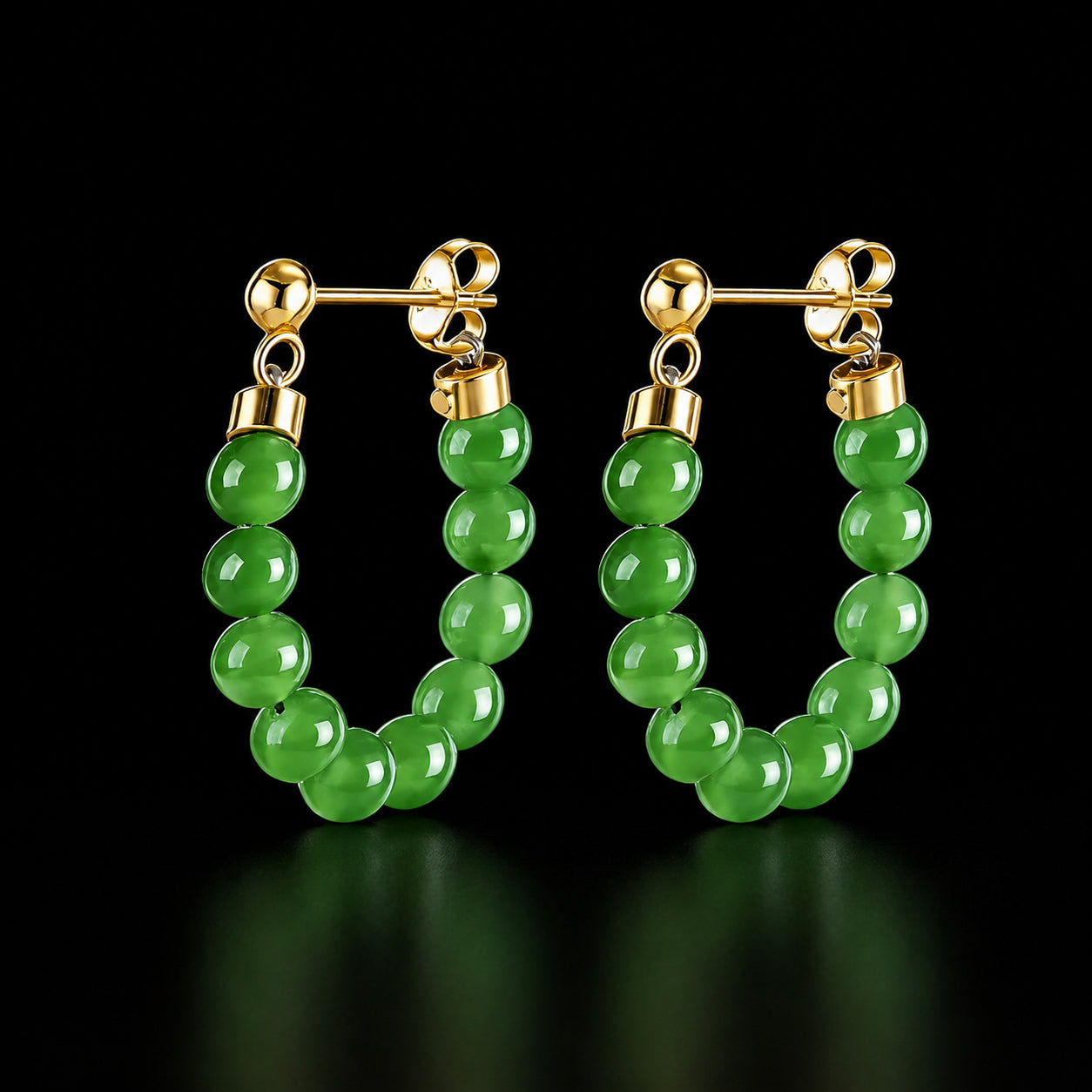 Green Jade Bead Chain Earrings – S925 Silver Jewelry for Elegance & Harmony