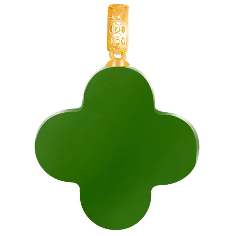 Real Burmese Green Jade Four-Leaf Clover Pendant Necklace – 925 Silver Chain 46CM, 18K Gold Clasp jade BMjade
