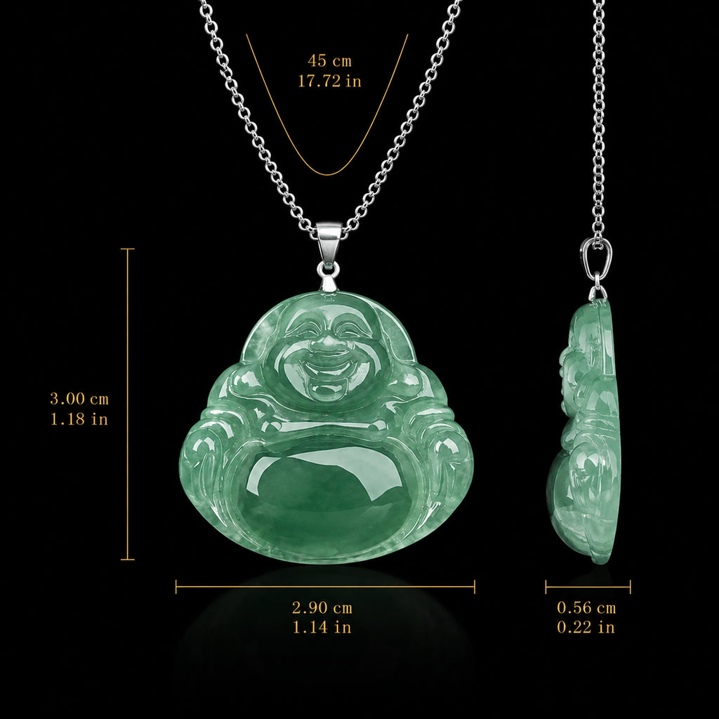Natural Burmese Jadeite Maitreya Buddha Pendant Necklace – S925 Silver