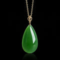 Green jadeite teardrop pendant necklace with gold chain