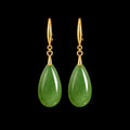 Green jadeite teardrop earrings with gold hooks