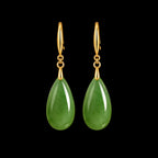 Green jadeite teardrop earrings with gold hooks