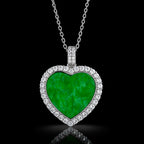Natural Green Jadeite Heart Pendant Necklace S925 Silver Chain