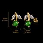 Cherry Green Jadeite Jade Stud Earrings, Gold