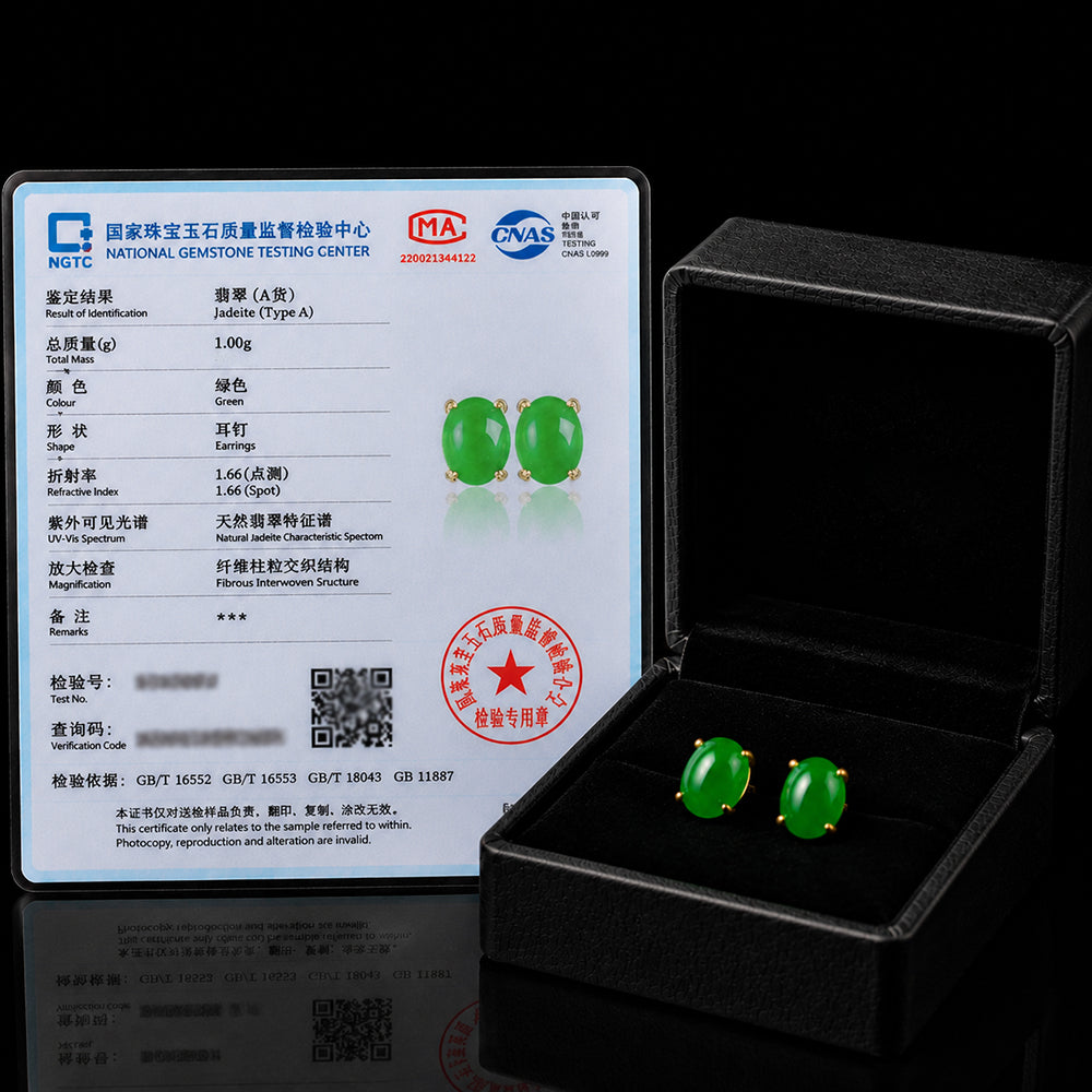 Natural Green Jadeite Oval Stud Earrings S925 Silver
