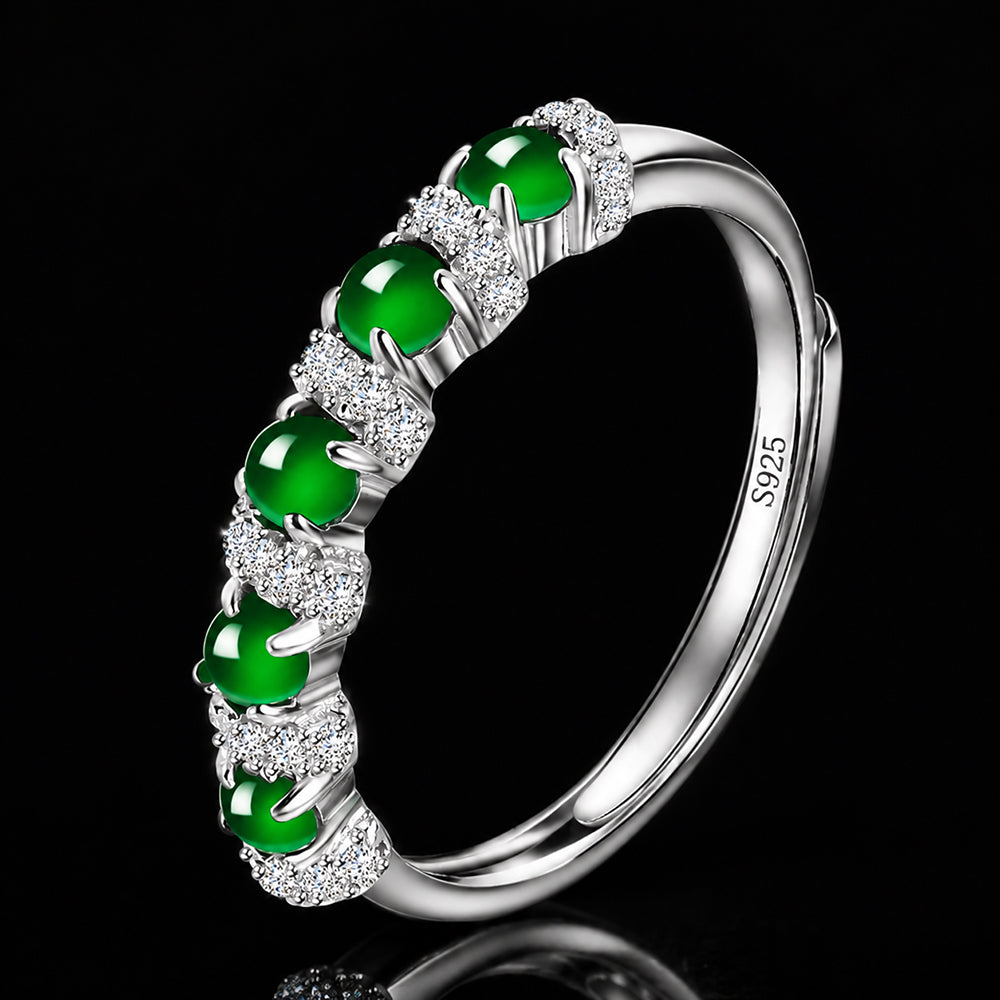 Natural Green Jadeite Eternity Band Ring S925 Silver – Adjustable Multi Stone Jade Ring