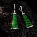 Natural Green Jadeite Tassel Earrings in S925 Silver for Women