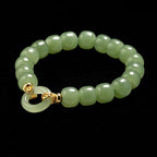 Green Jade Bead Bracelet with Ping An Kou Charm