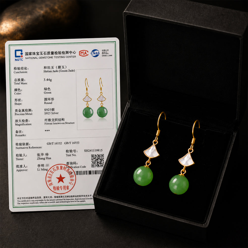 Green Jade Bead Drop Earrings for Women