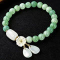 Green Jade Flower Bracelet with White Jade Drop Charms
