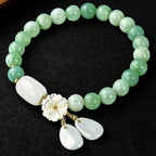Green Jade Flower Bracelet with White Jade Drop Charms