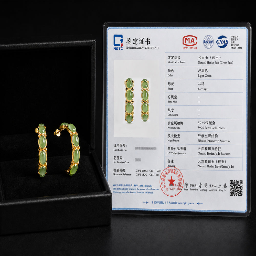 Green Jade Cabochon Hoop Earrings
