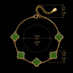 Five Clover Green Jade Bracelet in Gold-Plated S925 Silver