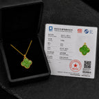 Green Jade Clover Necklace in Gold-Plated S925 Silver