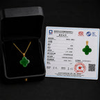 Green Jade Clover Pendant Necklace with 18K Gold Clasp