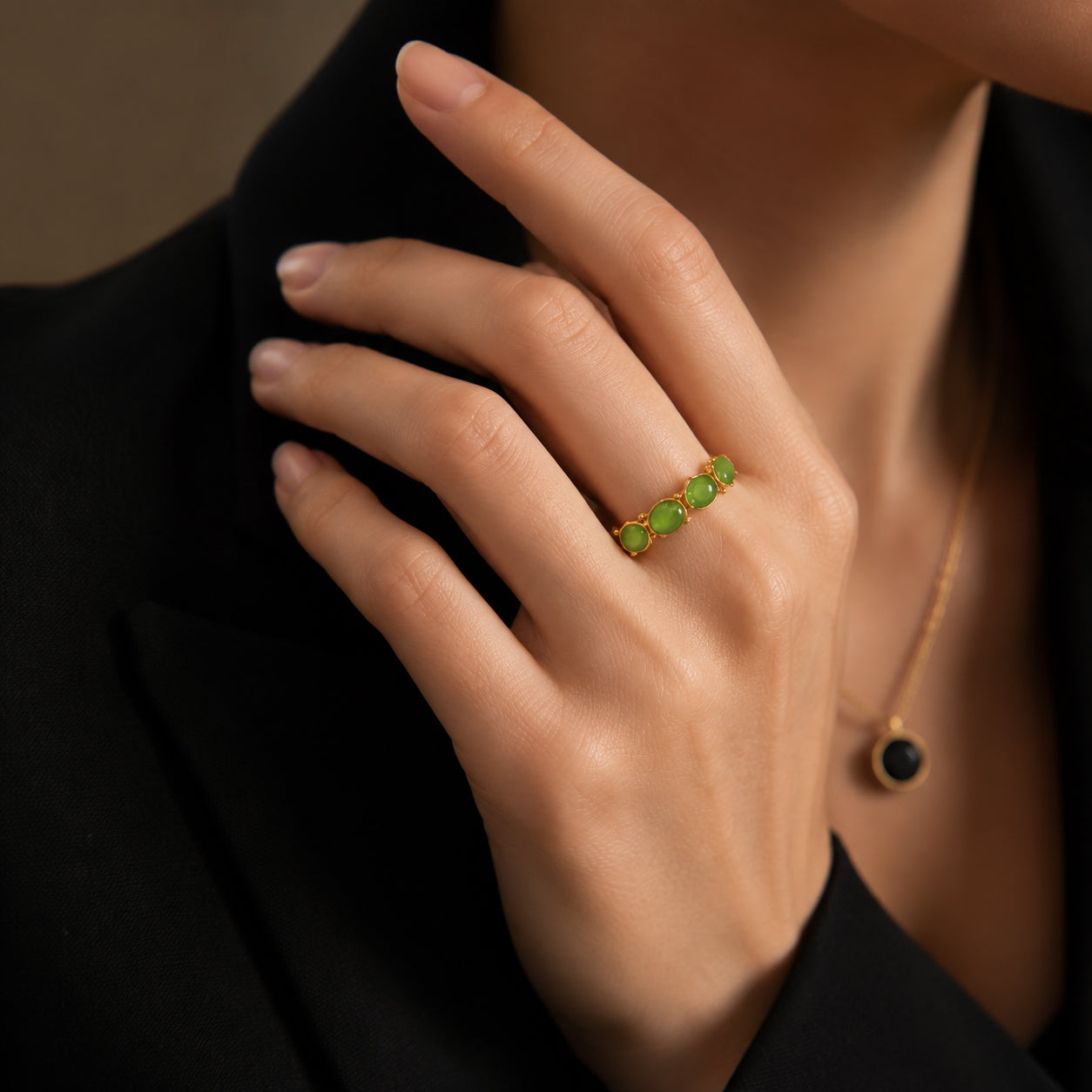 Green Jadeite Cabochon Ring for Women