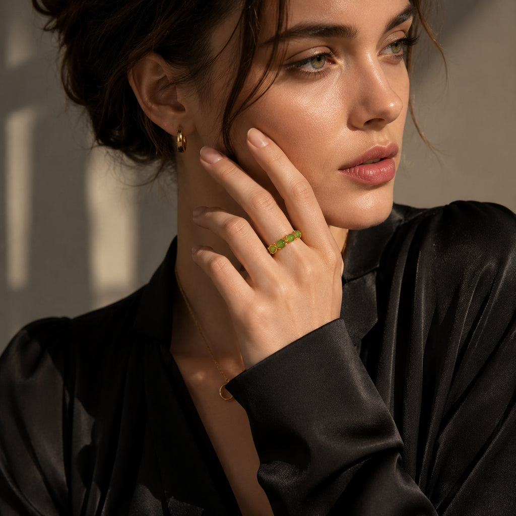Green Jade Cabochon Ring for Women